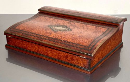 FRENCH WALNUT BURR CAMPAIGN WRITING SLOPE BRASS INLAY 19TH C - ADDITIONAL PHOTO 15