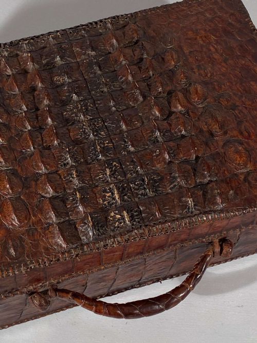 CROCODILE ALLIGATOR LEATHER HORNBACK SUITCASE STORAGE CASE - ADDITIONAL PHOTO 3