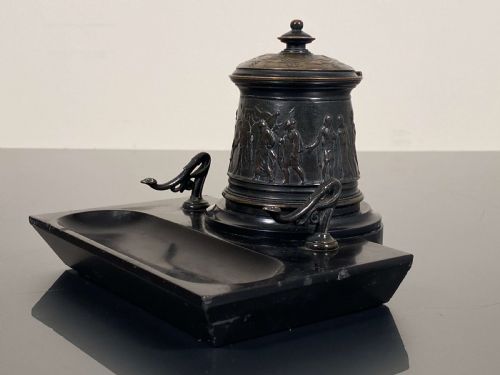 INKWELL GRAND TOUR NEOCLASSICAL PATINATED BRONZE MARBLE CAMPAIGN - ADDITIONAL PHOTO 1
