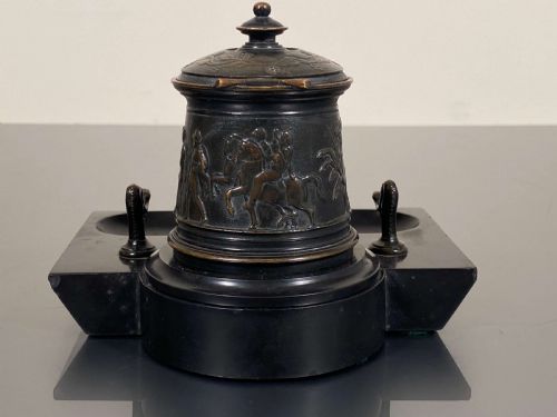 INKWELL GRAND TOUR NEOCLASSICAL PATINATED BRONZE MARBLE CAMPAIGN - ADDITIONAL PHOTO 3