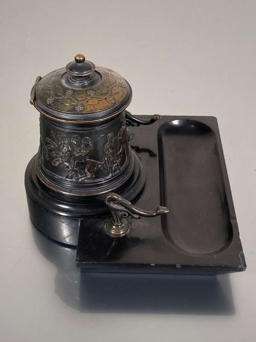 INKWELL GRAND TOUR NEOCLASSICAL PATINATED BRONZE MARBLE CAMPAIGN - ADDITIONAL PHOTO 4