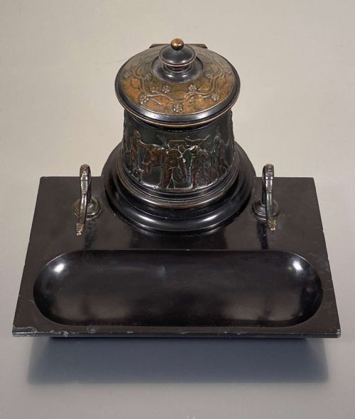 INKWELL GRAND TOUR NEOCLASSICAL PATINATED BRONZE MARBLE CAMPAIGN - ADDITIONAL PHOTO 5