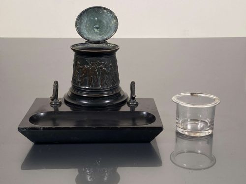 INKWELL GRAND TOUR NEOCLASSICAL PATINATED BRONZE MARBLE CAMPAIGN - ADDITIONAL PHOTO 6
