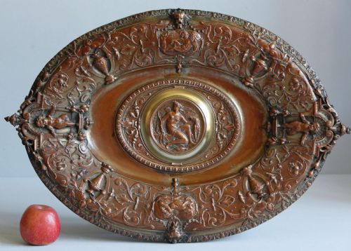 DISH BOWL OVAL COPPER BRASS PLAQUE DIANA THE HUNTRESS 19TH C - ADDITIONAL PHOTO 1