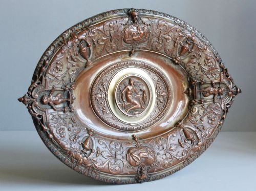 DISH BOWL OVAL COPPER BRASS PLAQUE DIANA THE HUNTRESS 19TH C - ADDITIONAL PHOTO 3