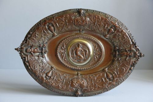 DISH BOWL OVAL COPPER BRASS PLAQUE DIANA THE HUNTRESS 19TH C - ADDITIONAL PHOTO 4