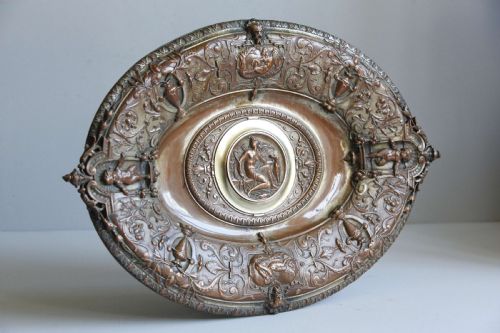 DISH BOWL OVAL COPPER BRASS PLAQUE DIANA THE HUNTRESS 19TH C - ADDITIONAL PHOTO 9