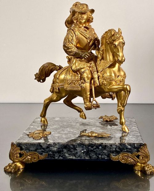 EQUESTRIAN GILT BRONZE ORMOLU STATUETTE OF CHARLES L HORSEBACK RIDING 19TH C - ADDITIONAL PHOTO 1