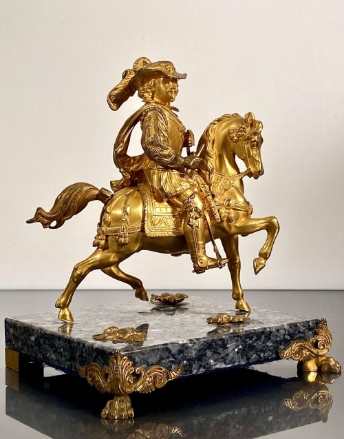 EQUESTRIAN GILT BRONZE ORMOLU STATUETTE OF CHARLES L HORSEBACK RIDING 19TH C - ADDITIONAL PHOTO 2