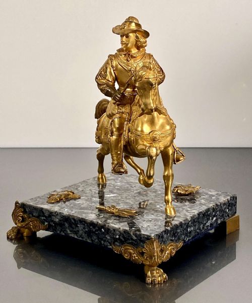 EQUESTRIAN GILT BRONZE ORMOLU STATUETTE OF CHARLES L HORSEBACK RIDING 19TH C - ADDITIONAL PHOTO 3