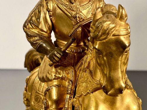 EQUESTRIAN GILT BRONZE ORMOLU STATUETTE OF CHARLES L HORSEBACK RIDING 19TH C - ADDITIONAL PHOTO 4