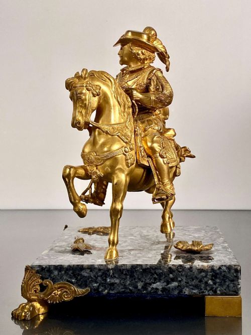 EQUESTRIAN GILT BRONZE ORMOLU STATUETTE OF CHARLES L HORSEBACK RIDING 19TH C - ADDITIONAL PHOTO 7