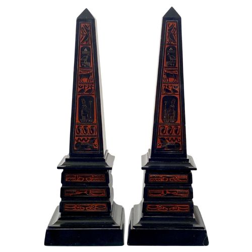 EGYPTIAN REVIVAL BLACK ROUGE GRIOTTE MARBLE OBELISK GRAND TOUR PAIR 19TH CENTURY