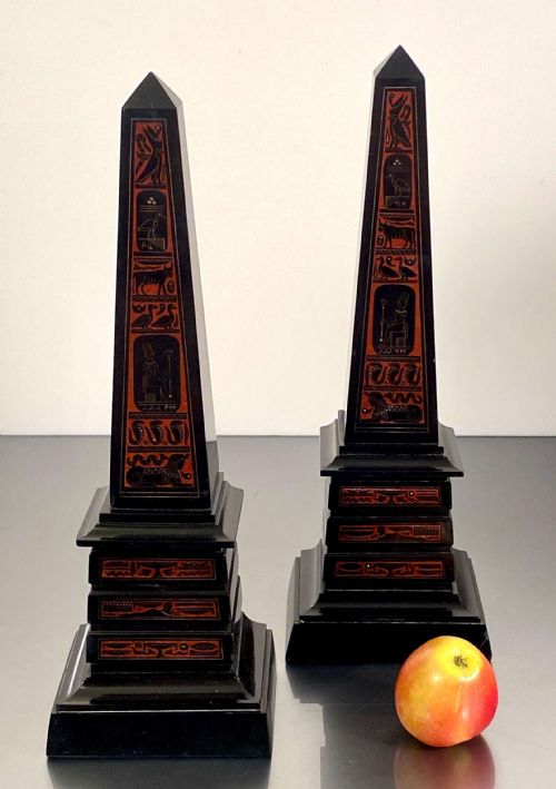 EGYPTIAN REVIVAL BLACK ROUGE GRIOTTE MARBLE OBELISK GRAND TOUR PAIR 19TH CENTURY - ADDITIONAL PHOTO 2
