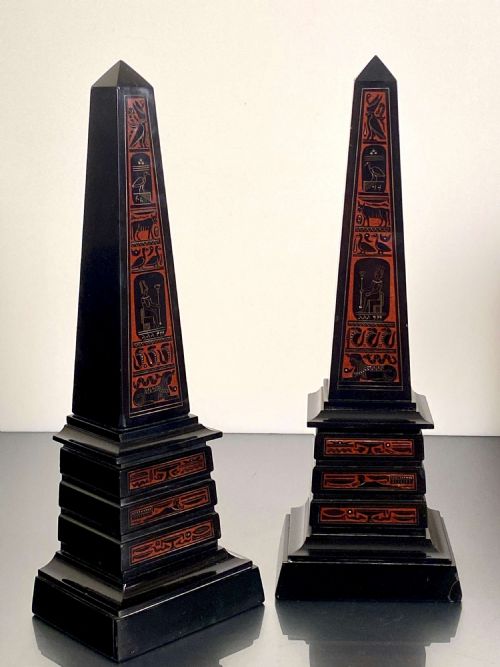 EGYPTIAN REVIVAL BLACK ROUGE GRIOTTE MARBLE OBELISK GRAND TOUR PAIR 19TH CENTURY - ADDITIONAL PHOTO 3