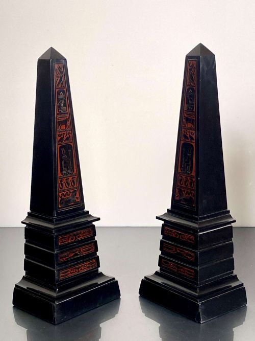 EGYPTIAN REVIVAL BLACK ROUGE GRIOTTE MARBLE OBELISK GRAND TOUR PAIR 19TH CENTURY - ADDITIONAL PHOTO 4