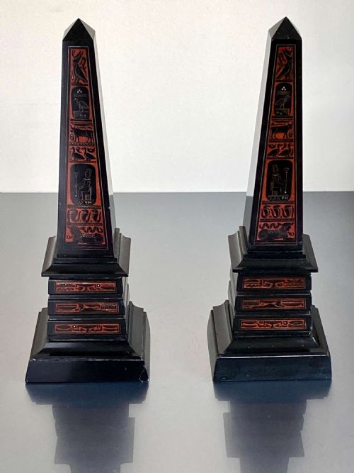 EGYPTIAN REVIVAL BLACK ROUGE GRIOTTE MARBLE OBELISK GRAND TOUR PAIR 19TH CENTURY - ADDITIONAL PHOTO 12