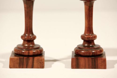ENGLISH TURNED PAIR OF LIGNUM VITAE URN WOOD SPILL STEM VASES - ADDITIONAL PHOTO 5