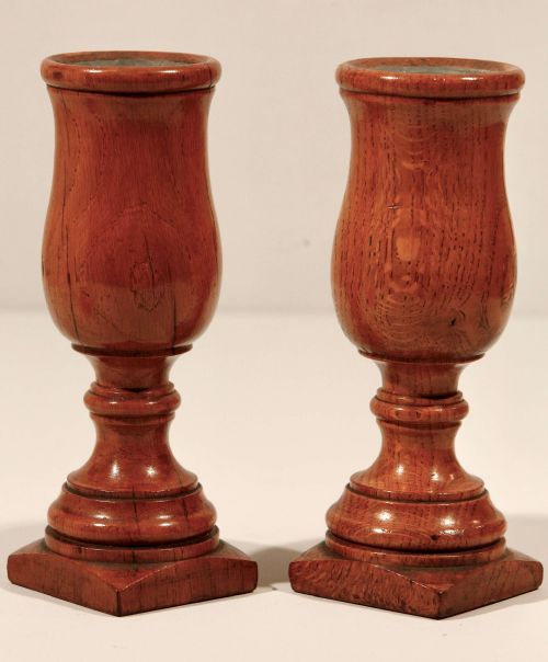 OAK TURNED URN SPILL STEM VASES ENGLISH PAIR CIRCA 1880 - ADDITIONAL PHOTO 1
