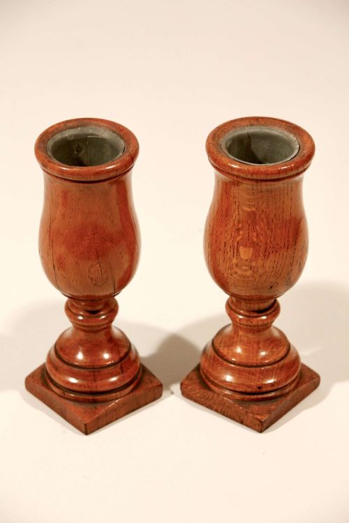 OAK TURNED URN SPILL STEM VASES ENGLISH PAIR CIRCA 1880 - ADDITIONAL PHOTO 2