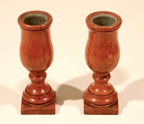 OAK TURNED URN SPILL STEM VASES ENGLISH PAIR CIRCA 1880 - ADDITIONAL PHOTO 3