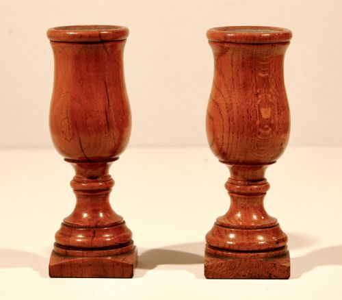OAK TURNED URN SPILL STEM VASES ENGLISH PAIR CIRCA 1880 - ADDITIONAL PHOTO 4