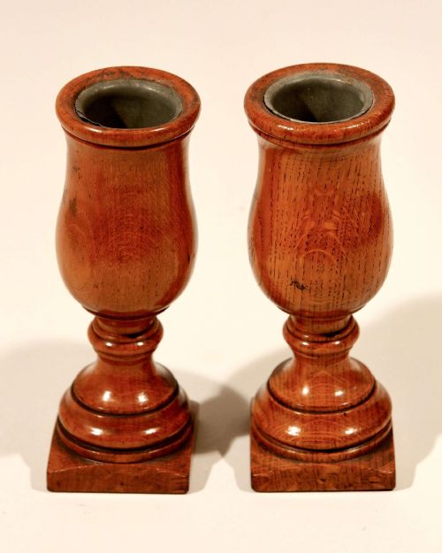 OAK TURNED URN SPILL STEM VASES ENGLISH PAIR CIRCA 1880 - ADDITIONAL PHOTO 5