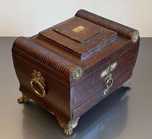 REGENCY LEATHER BOUND WRITING SLOPE SEWING JEWELLERY BOX ENGRAVED K 1818 - ADDITIONAL PHOTO 1