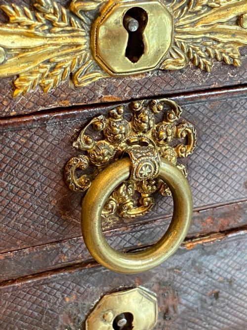REGENCY LEATHER BOUND WRITING SLOPE SEWING JEWELLERY BOX ENGRAVED K 1818 - ADDITIONAL PHOTO 3