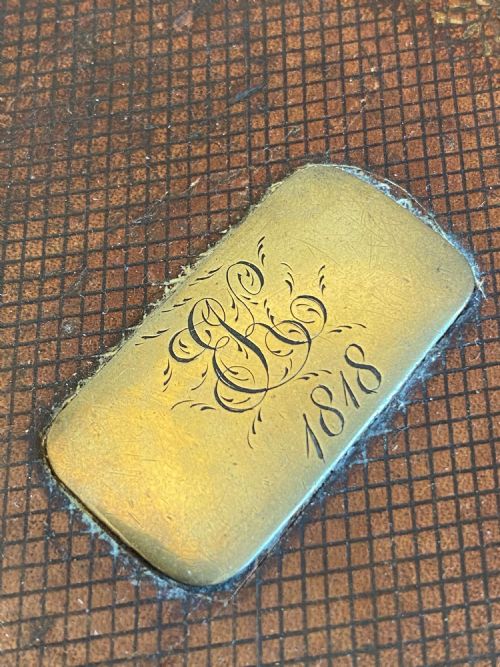 REGENCY LEATHER BOUND WRITING SLOPE SEWING JEWELLERY BOX ENGRAVED K 1818 - ADDITIONAL PHOTO 4