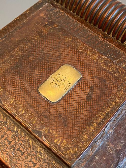 REGENCY LEATHER BOUND WRITING SLOPE SEWING JEWELLERY BOX ENGRAVED K 1818 - ADDITIONAL PHOTO 5