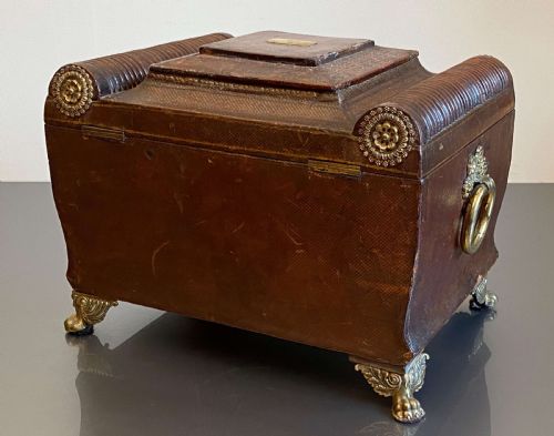 REGENCY LEATHER BOUND WRITING SLOPE SEWING JEWELLERY BOX ENGRAVED K 1818 - ADDITIONAL PHOTO 6