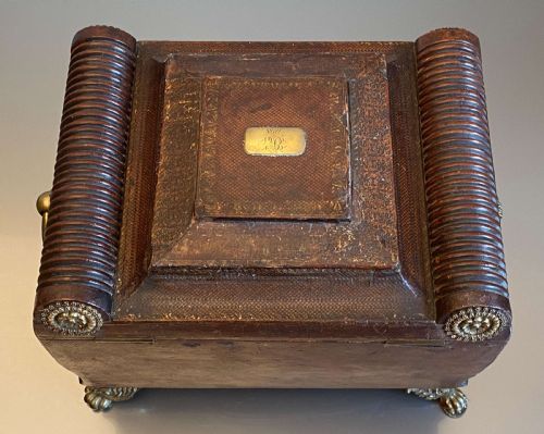 REGENCY LEATHER BOUND WRITING SLOPE SEWING JEWELLERY BOX ENGRAVED K 1818 - ADDITIONAL PHOTO 7