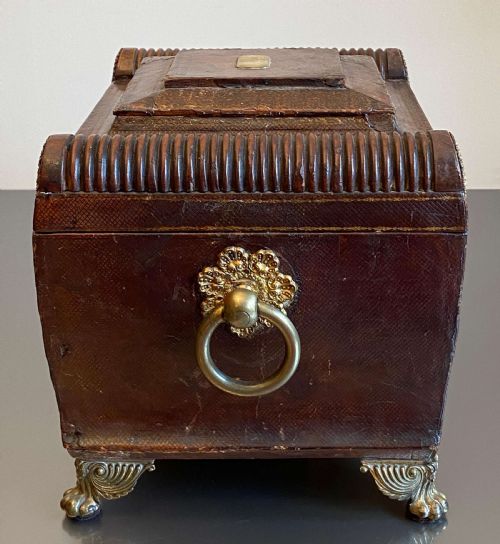 REGENCY LEATHER BOUND WRITING SLOPE SEWING JEWELLERY BOX ENGRAVED K 1818 - ADDITIONAL PHOTO 8