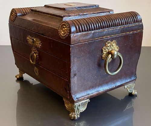 REGENCY LEATHER BOUND WRITING SLOPE SEWING JEWELLERY BOX ENGRAVED K 1818 - ADDITIONAL PHOTO 10