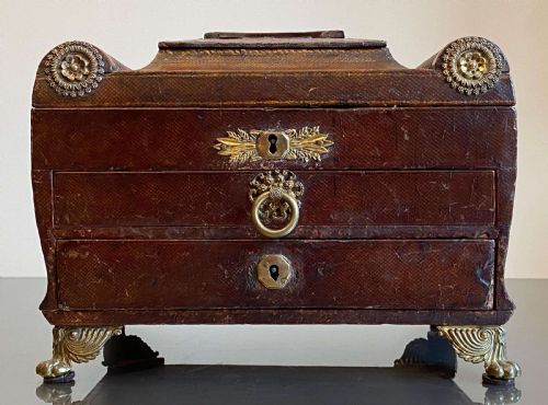 REGENCY LEATHER BOUND WRITING SLOPE SEWING JEWELLERY BOX ENGRAVED K 1818 - ADDITIONAL PHOTO 11