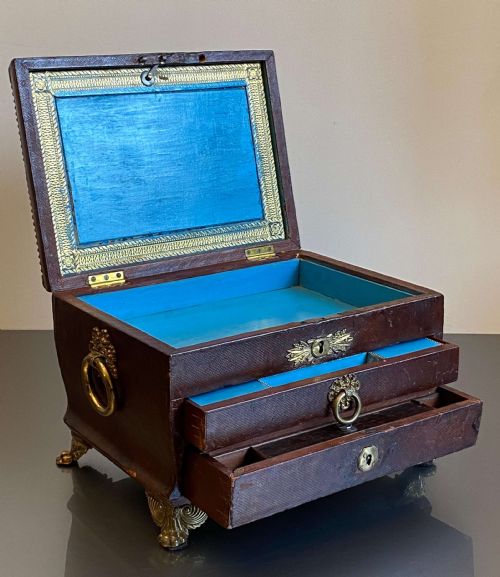 REGENCY LEATHER BOUND WRITING SLOPE SEWING JEWELLERY BOX ENGRAVED K 1818 - ADDITIONAL PHOTO 12