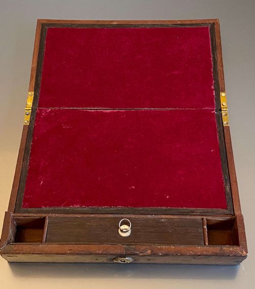 REGENCY LEATHER BOUND WRITING SLOPE SEWING JEWELLERY BOX ENGRAVED K 1818 - ADDITIONAL PHOTO 16
