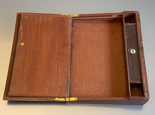 REGENCY LEATHER BOUND WRITING SLOPE SEWING JEWELLERY BOX ENGRAVED K 1818 - ADDITIONAL PHOTO 17