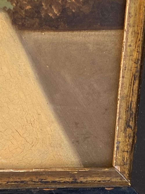 19C NAIVE OIL PAINTING OF A YOUNG GIRL IN AN ARCHITECTURAL SCENE - ADDITIONAL PHOTO 7