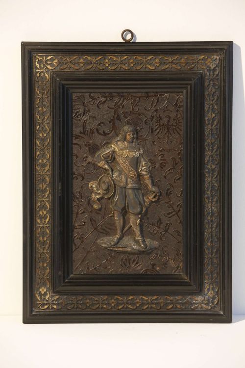 PAIR OF WHITE METAL AND GILDED BRONZE RELIEF PLAQUES WITH 17C FIGURES - ADDITIONAL PHOTO 3
