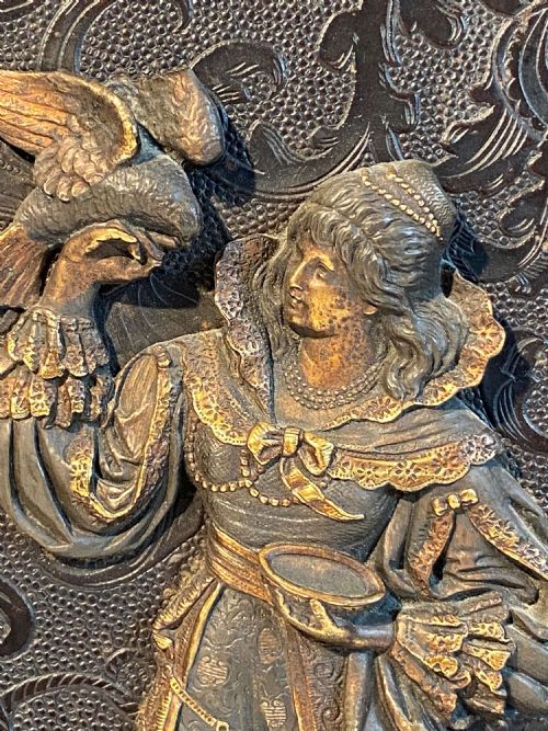 PAIR OF WHITE METAL AND GILDED BRONZE RELIEF PLAQUES WITH 17C FIGURES - ADDITIONAL PHOTO 6