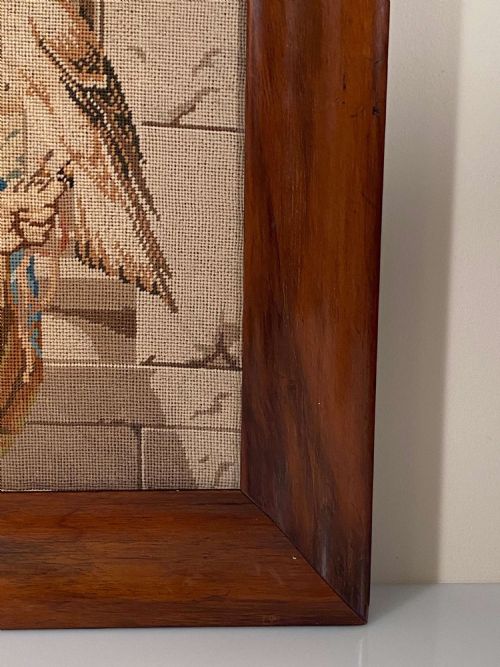 HUNTING FALCONRY EMBROIDERED TAPESTRY CLASSICAL FEMALE PORTRAIT WOOL CIRCA 1890 - ADDITIONAL PHOTO 5