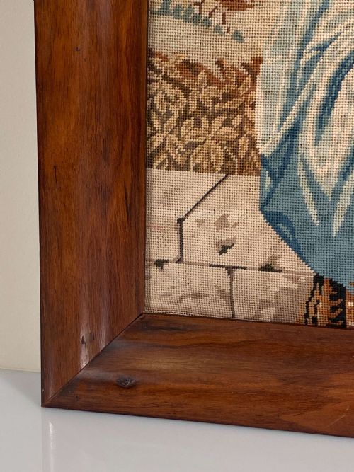 HUNTING FALCONRY EMBROIDERED TAPESTRY CLASSICAL FEMALE PORTRAIT WOOL CIRCA 1890 - ADDITIONAL PHOTO 6
