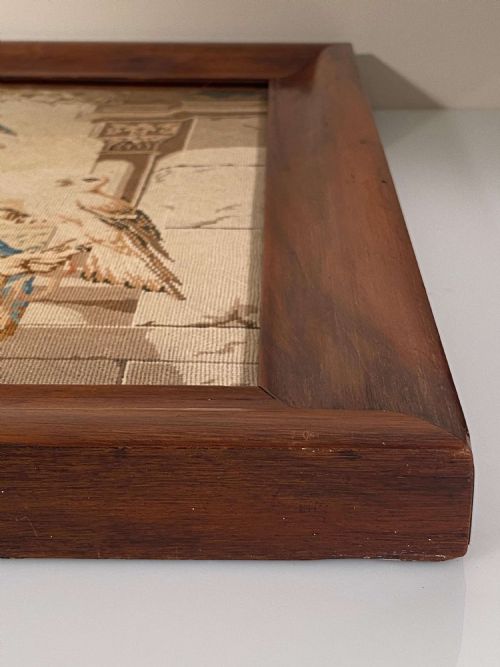 HUNTING FALCONRY EMBROIDERED TAPESTRY CLASSICAL FEMALE PORTRAIT WOOL CIRCA 1890 - ADDITIONAL PHOTO 9