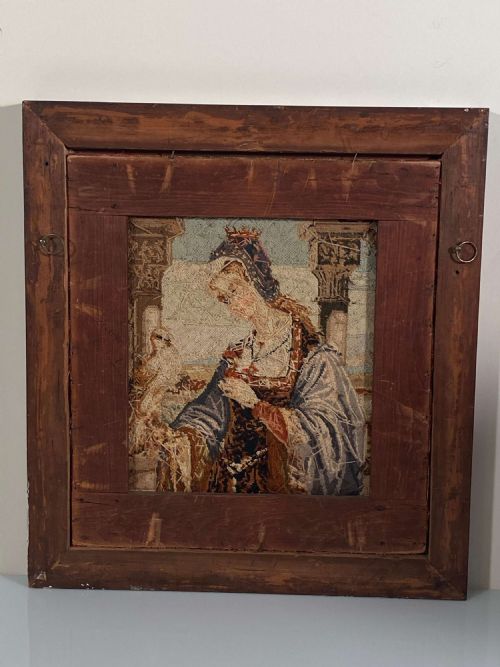 HUNTING FALCONRY EMBROIDERED TAPESTRY CLASSICAL FEMALE PORTRAIT WOOL CIRCA 1890 - ADDITIONAL PHOTO 12