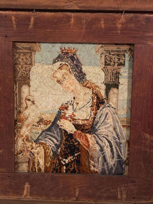 HUNTING FALCONRY EMBROIDERED TAPESTRY CLASSICAL FEMALE PORTRAIT WOOL CIRCA 1890 - ADDITIONAL PHOTO 13