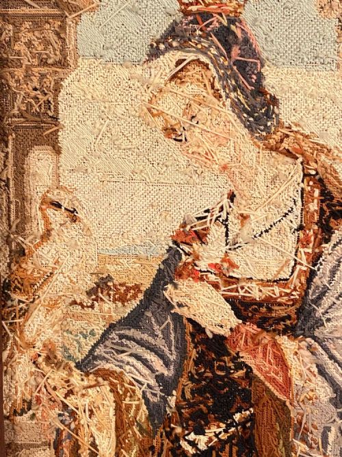 HUNTING FALCONRY EMBROIDERED TAPESTRY CLASSICAL FEMALE PORTRAIT WOOL CIRCA 1890 - ADDITIONAL PHOTO 14