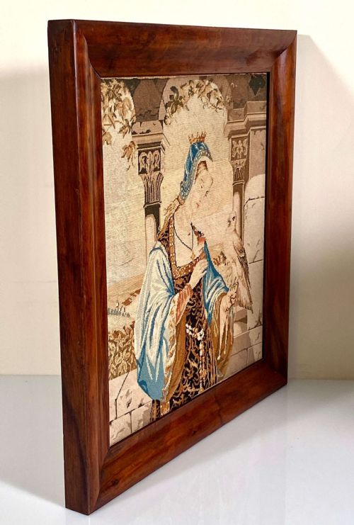 HUNTING FALCONRY EMBROIDERED TAPESTRY CLASSICAL FEMALE PORTRAIT WOOL CIRCA 1890 - ADDITIONAL PHOTO 17