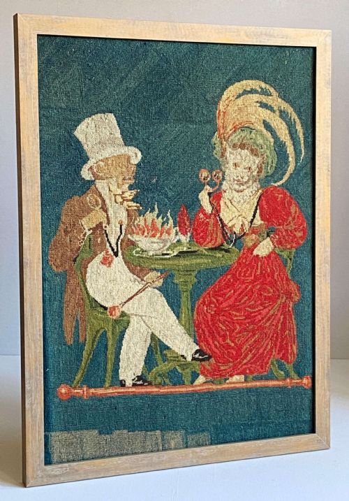 EMBROIDERED TAPESTRY PORTRAIT WOOL RIDING HOOD C1890TAPESTRY EMBROIDERED GROSPOINT WOOL PICTURE OF A DEPICTION OF LITTLE RED RIDING HOOD - ADDITIONAL PHOTO 1